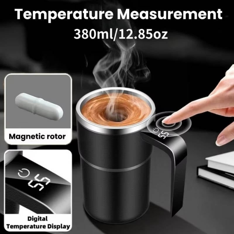 Termiczny kubek podróżny z akumulatorem i funkcją samoczynnego mieszania, mieszadło magnetyczne, wyświetlacz temperatury