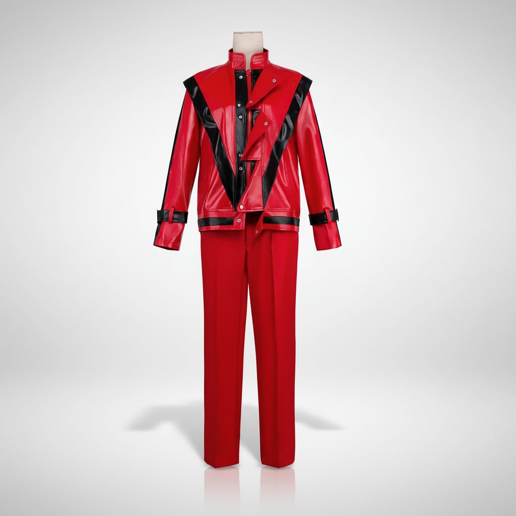 Ensemble deux pièces de costume de Halloween Thriller pour enfants, veste et pantalon en similicuir rouge