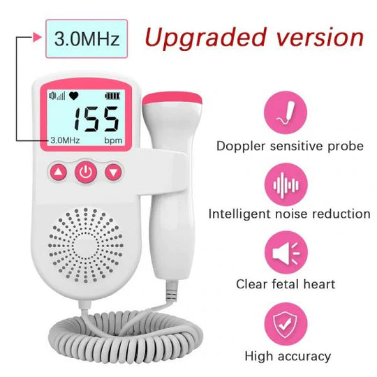 Doppler fetale per bambini, monitor della gravidanza - display LCD retroilluminato e sonda portatile