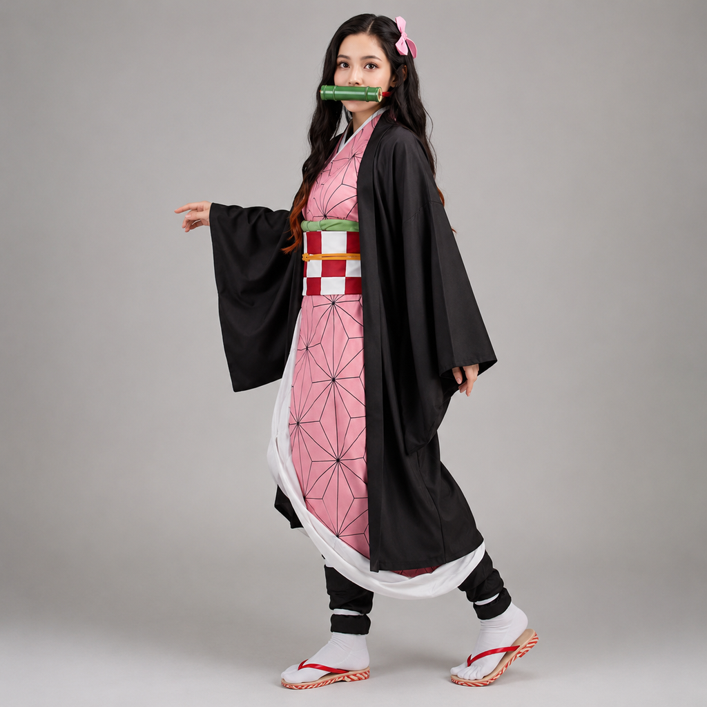 Kids Halloween Anime Cosplay Costume Set, Kimono Haori Jacket, Wide Leg Wraps