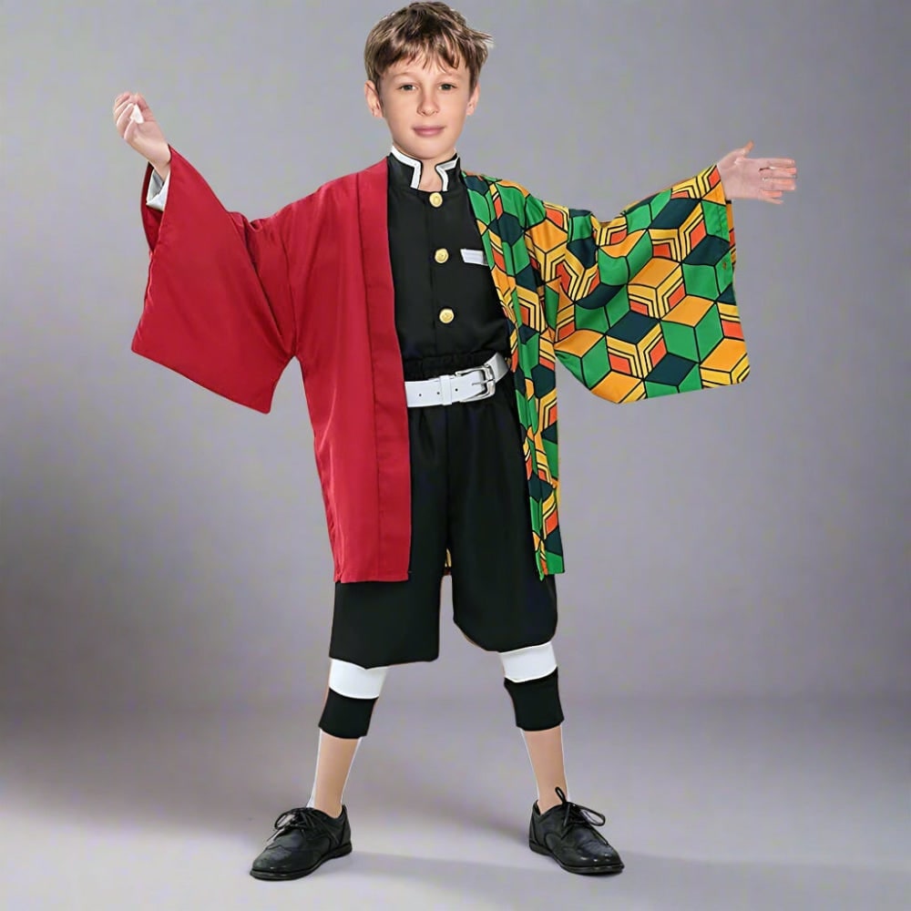 Kids Halloween Anime Cosplay Costume Set, Kimono Haori Jacket, Wide Leg Wraps