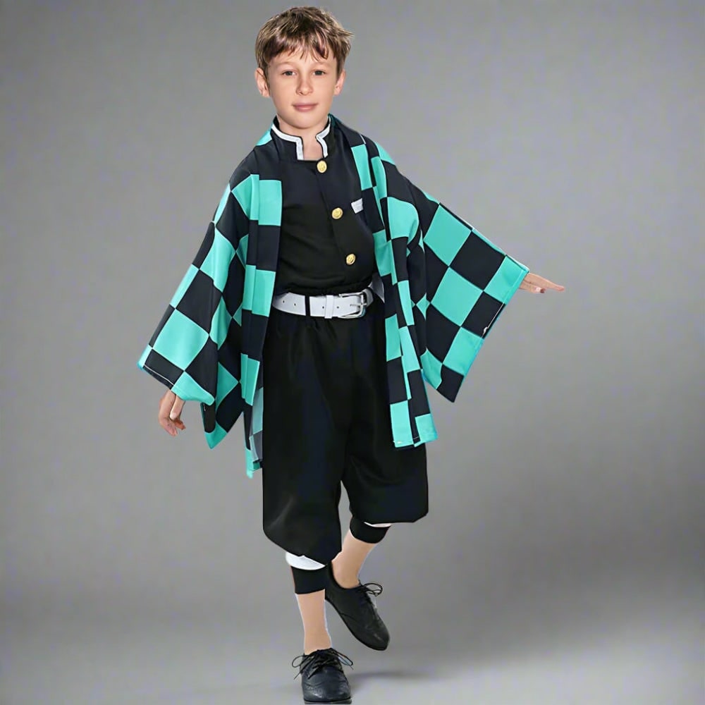 Kids Halloween Anime Cosplay Costume Set, Kimono Haori Jacket, Wide Leg Wraps