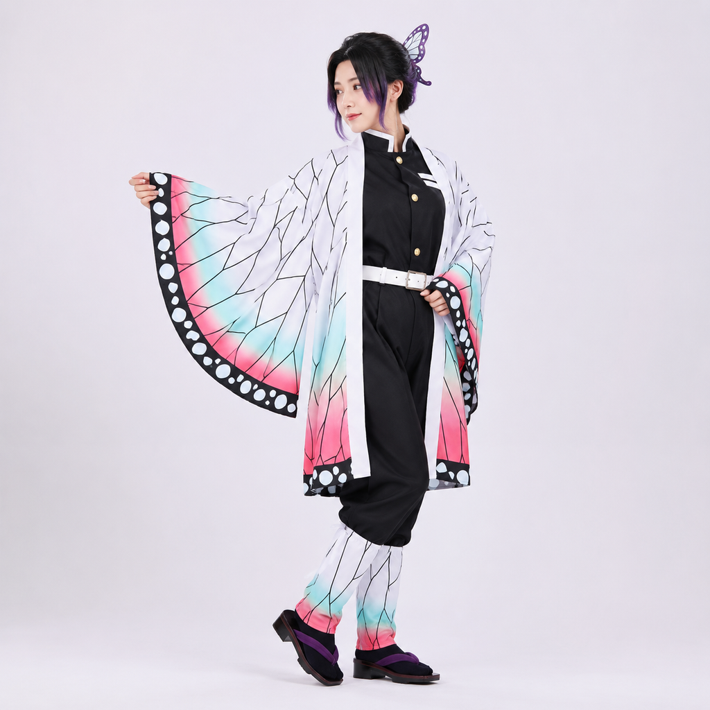 Παιδικό σετ στολής cosplay Anime πέντε τεμαχίων, κιμονό με φτερά πεταλούδας, ροζ και πράσινη διαβάθμιση