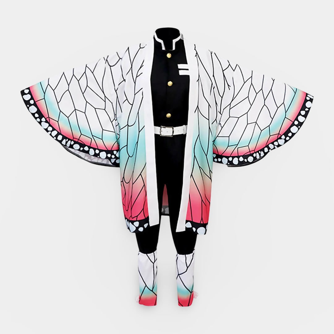 Kids' Five-Piece Anime Cosplay Costume Set, Butterfly Wing Kimono, Pink And Green Gradient