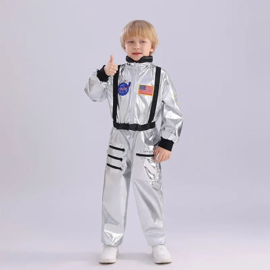 女の子用宇宙飛行士ジャンプスーツコスチューム 国旗と宇宙ワッペン付き