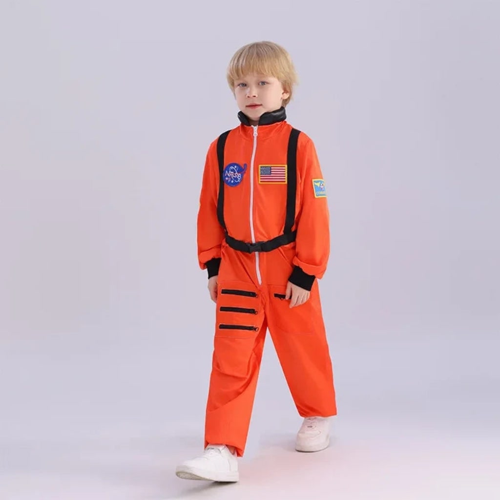 女の子用宇宙飛行士ジャンプスーツコスチューム 国旗と宇宙ワッペン付き