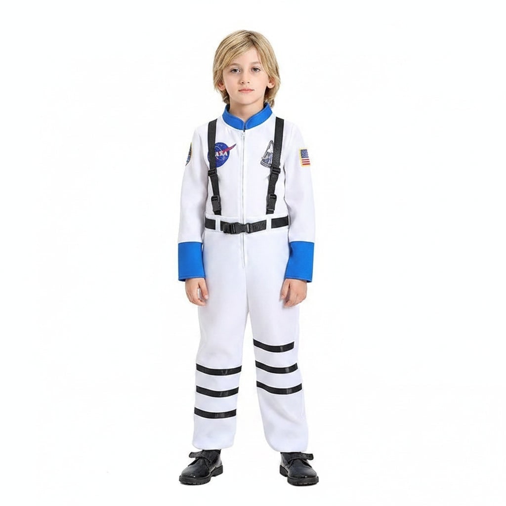 女の子用宇宙飛行士ジャンプスーツコスチューム 国旗と宇宙ワッペン付き