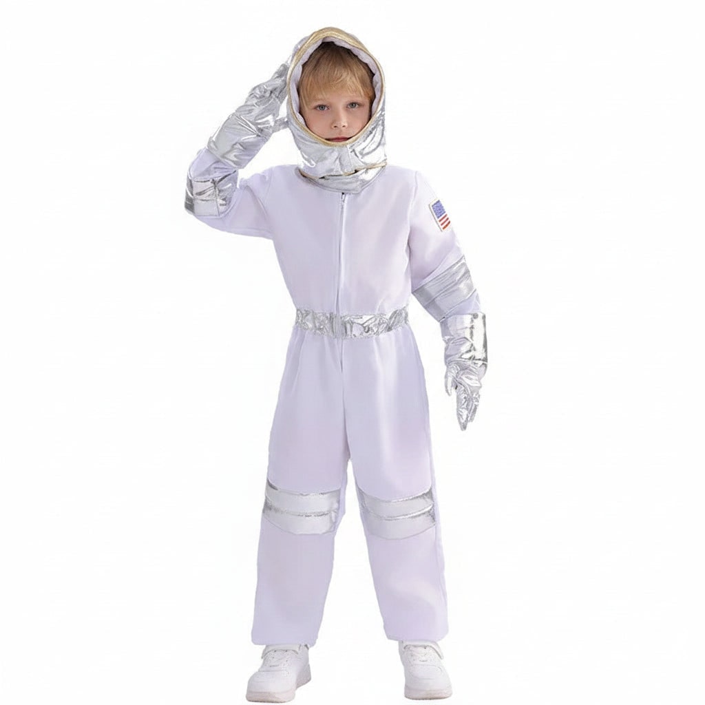 女の子用宇宙飛行士ジャンプスーツコスチューム 国旗と宇宙ワッペン付き