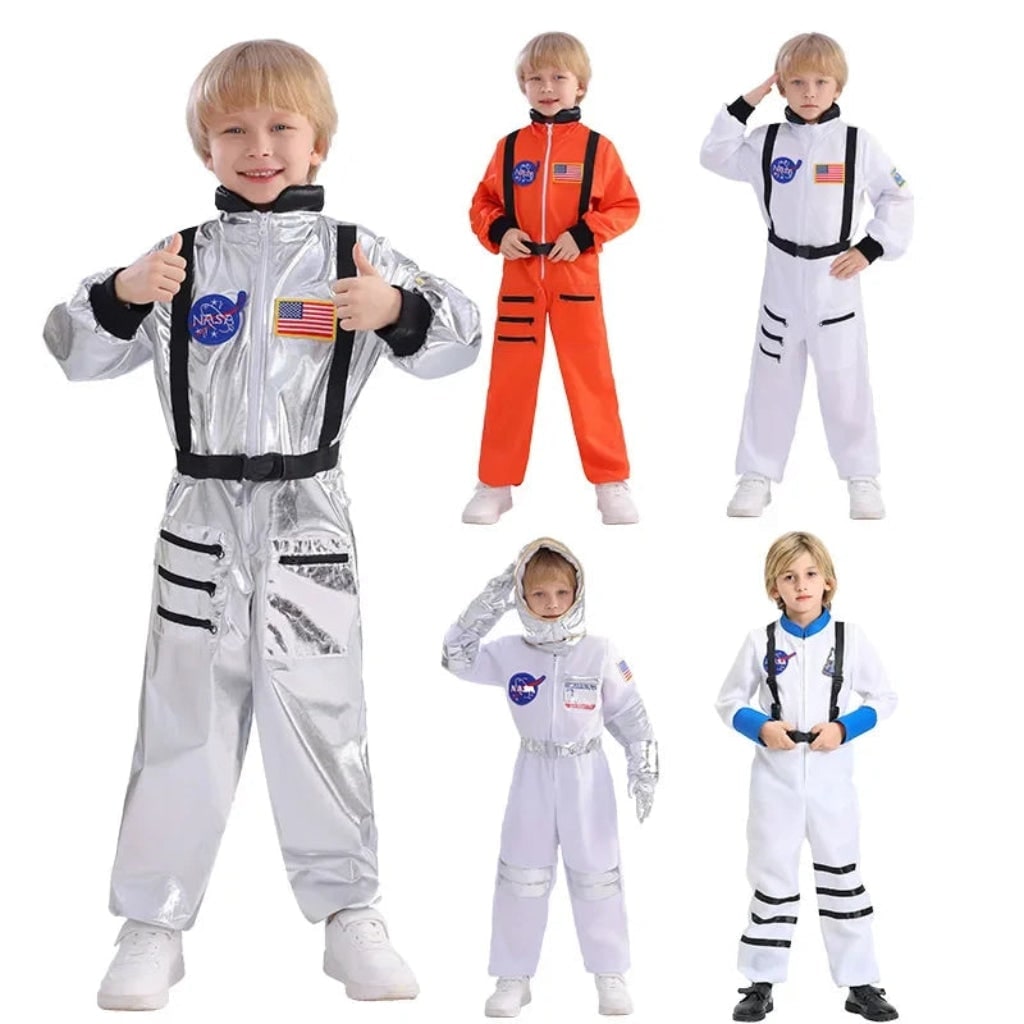 女の子用宇宙飛行士ジャンプスーツコスチューム 国旗と宇宙ワッペン付き