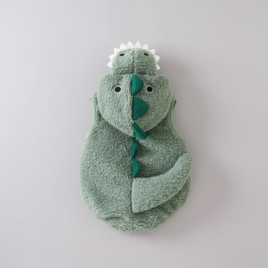 Baby T-Rex Dinosaur Romper Hooded Costume, Embroidered Spikes, Stuffed Tail