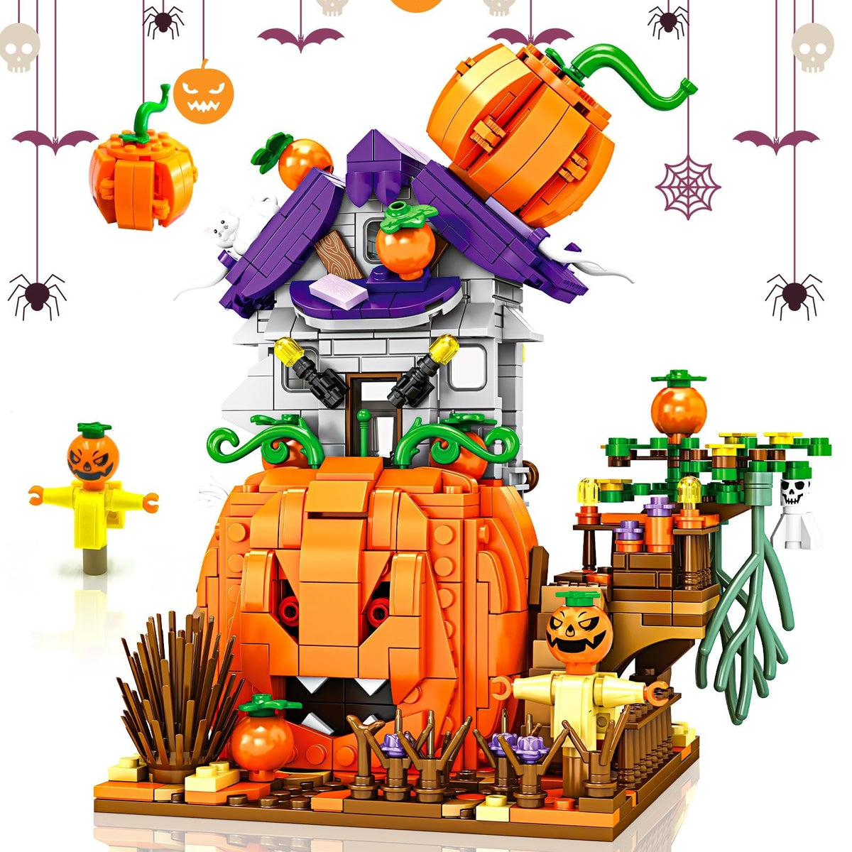 Dětská halloweenská stavebnice z magnetických dílků - dýňový domeček, strašidelné figurky