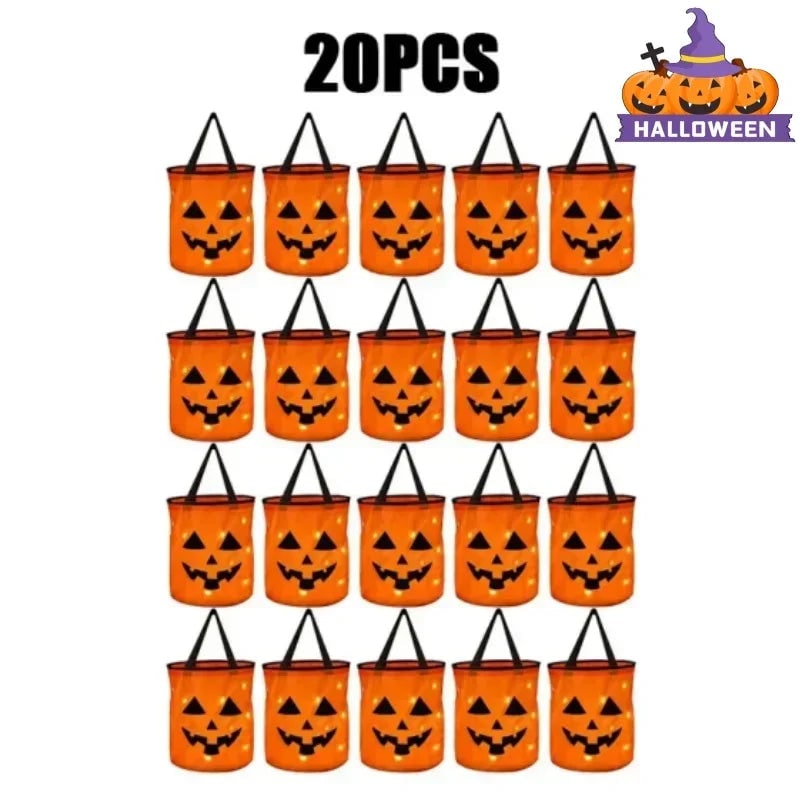 Secchiello portacaramelle a forma di zucca Jack-O-Lantern illuminato — secchiello luminoso di Halloween per bambini