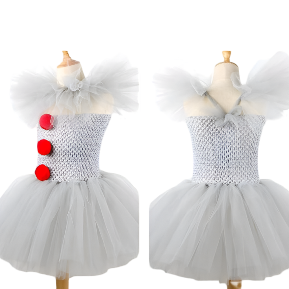 Girls Clown Costume Outfit Tutu Dress Gloves Hair Clips And Collar Ensemble