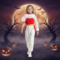Kids Halloween Cosplay Jumpsuit Costume, Asymmetrical Sleeves, Gold Wrist Cuff, Blonde Wig