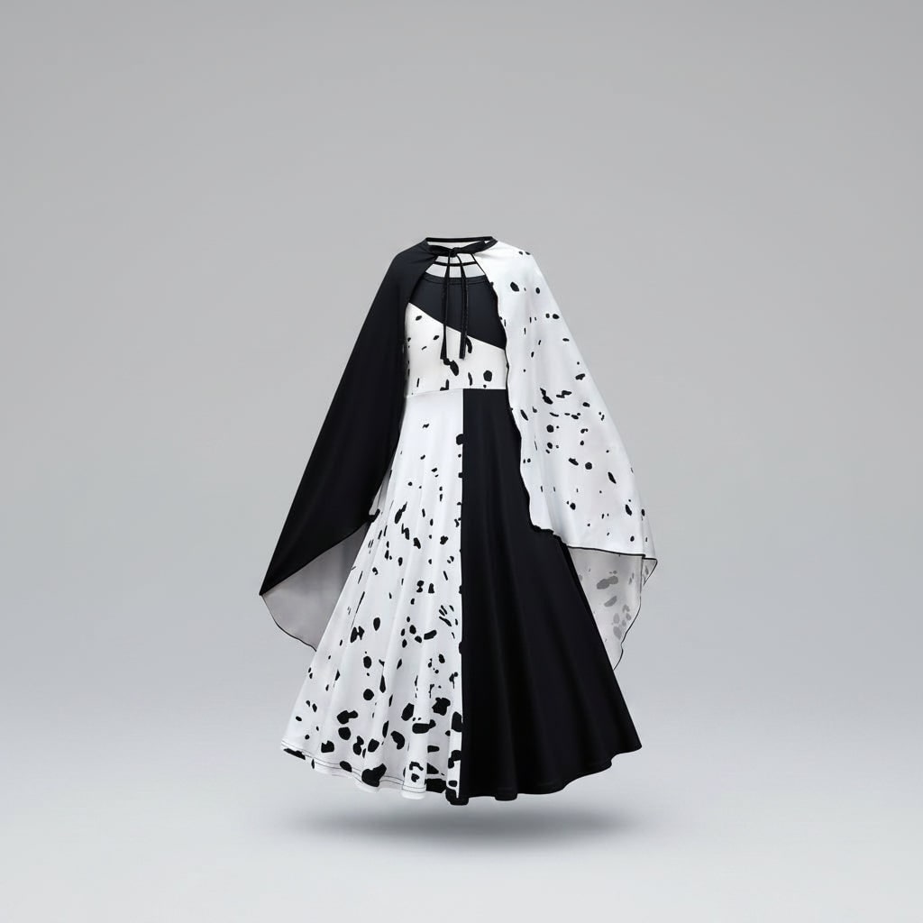 Cruella De Vil Kids Halloween Costume - Split Black And White Dress Cape