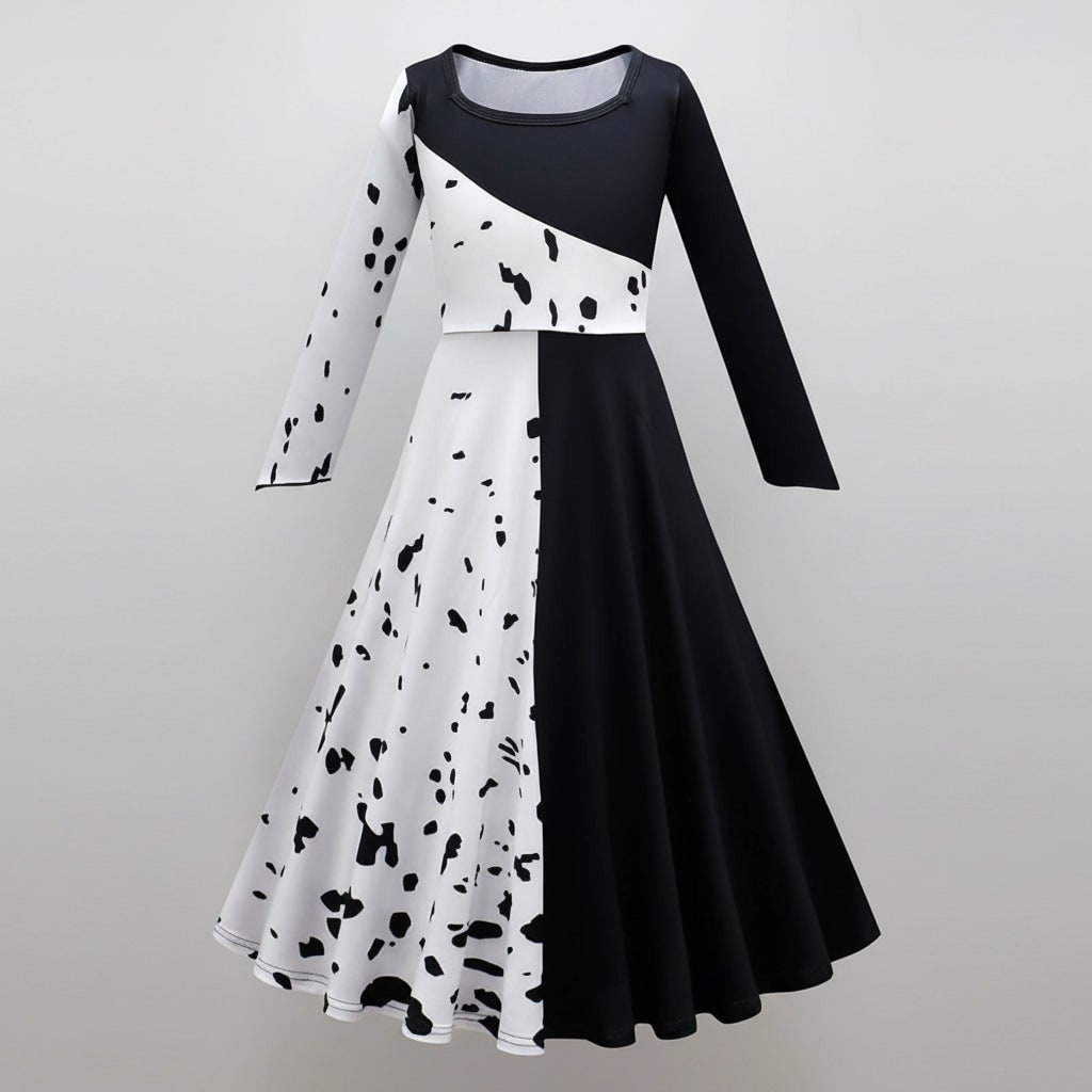Cruella De Vil Kids Halloween Costume - Split Black And White Dress Cape