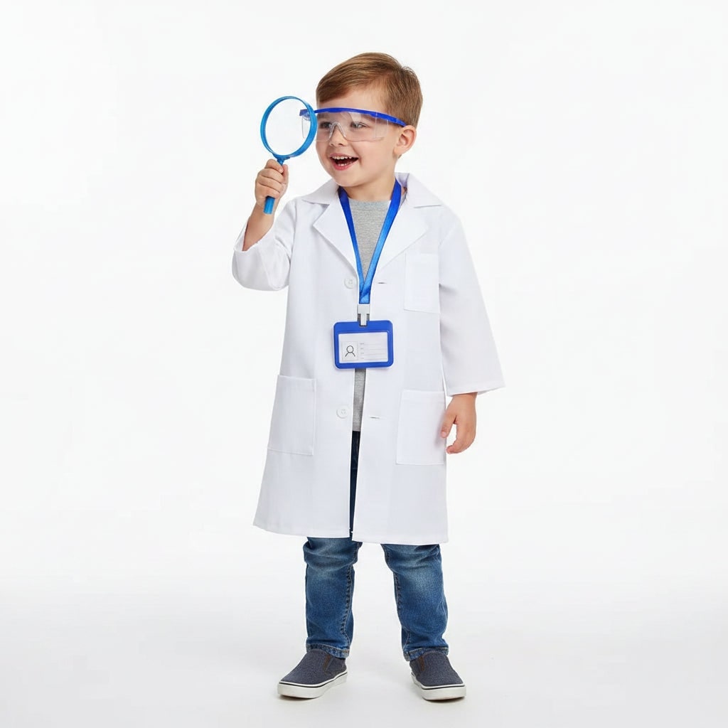 طقم زي طبيب للأطفال، معطف مختبر أبيض وإكسسوارات