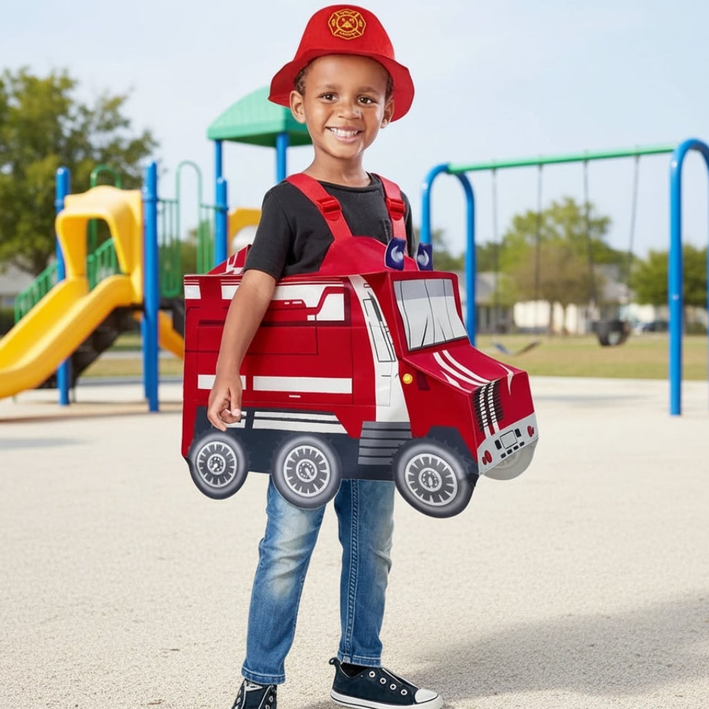 Chapeau de déguisement de pompier pour enfant, bandes réfléchissantes, motif écusson imprimé