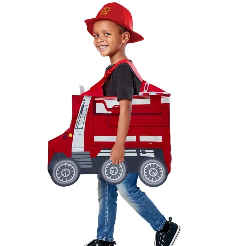 Chapeau de déguisement de pompier pour enfant, bandes réfléchissantes, motif écusson imprimé