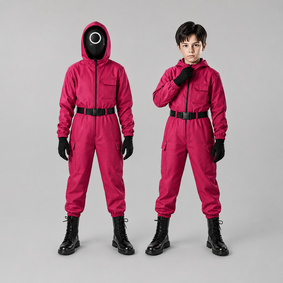 Kids Halloween Hooded Jumpsuit Costume Set With Mesh Mask And Gloves