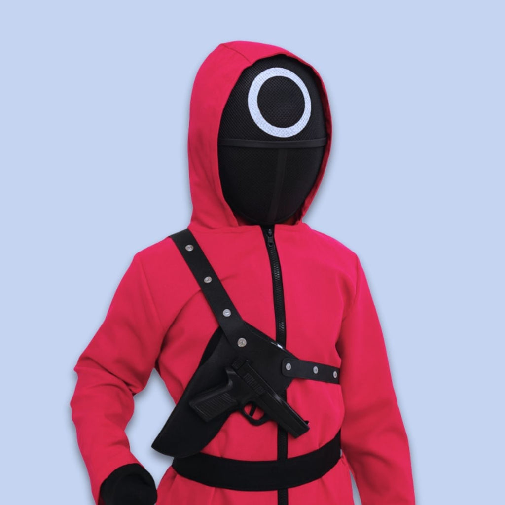 Kids Halloween Hooded Jumpsuit Costume Set With Mesh Mask And Gloves