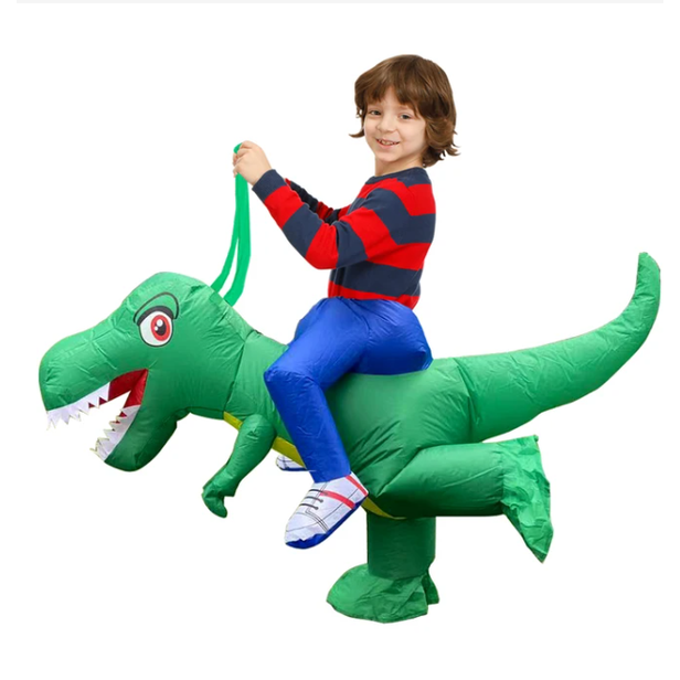 Kids Inflatable Ride-On Dinosaur Costume — Built-In Fan, Blow-Up Style