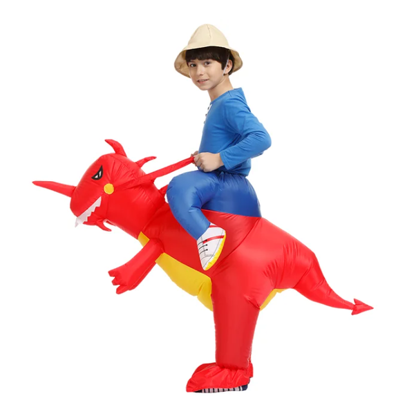 Kids Inflatable Ride-On Dinosaur Costume — Built-In Fan, Blow-Up Style