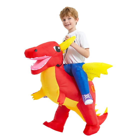 Kids Inflatable Ride-On Dinosaur Costume — Built-In Fan, Blow-Up Style
