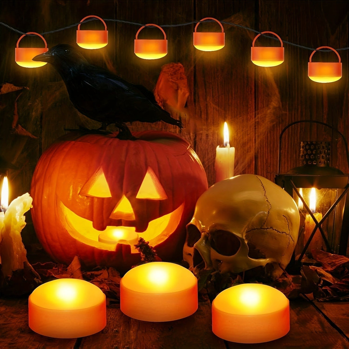 Battery Operated Remote Control LED Tea Light Candles Kids Halloween Jack O Lantern Pumpkin