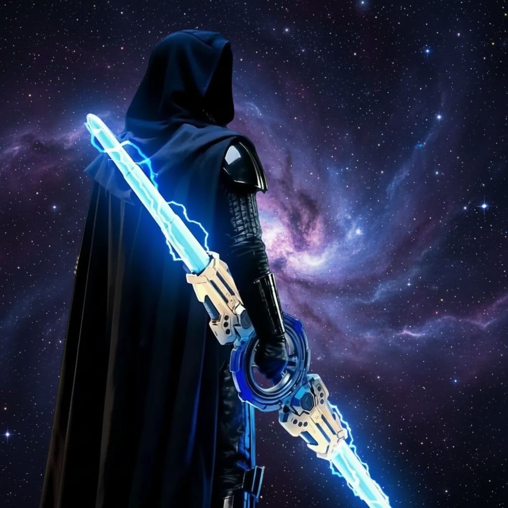 LED světelný meč Darth Maula s dvojitou čepelí — zatahovací svítící meč pro děti na Halloween