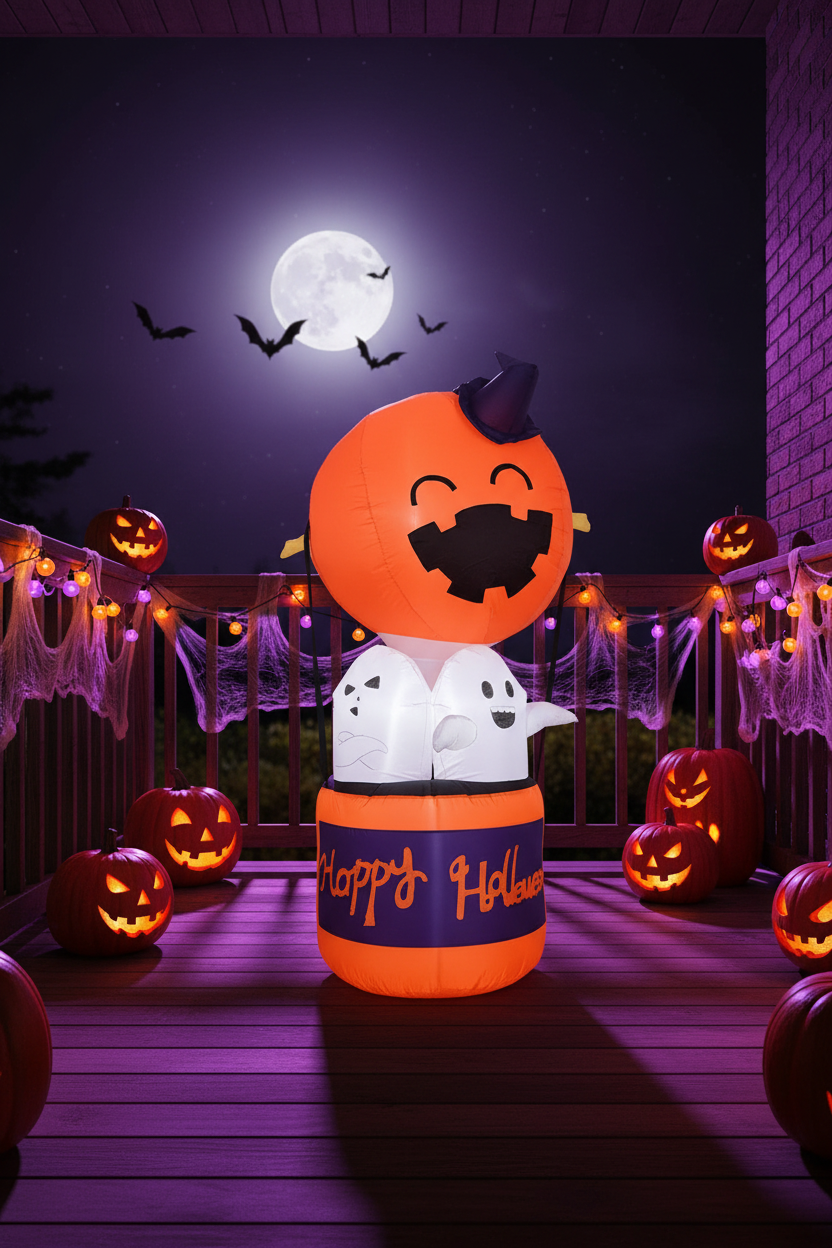 Időjárásálló, felfújható tök alakú hőlégballon, világító szellemekkel és LED-világítással