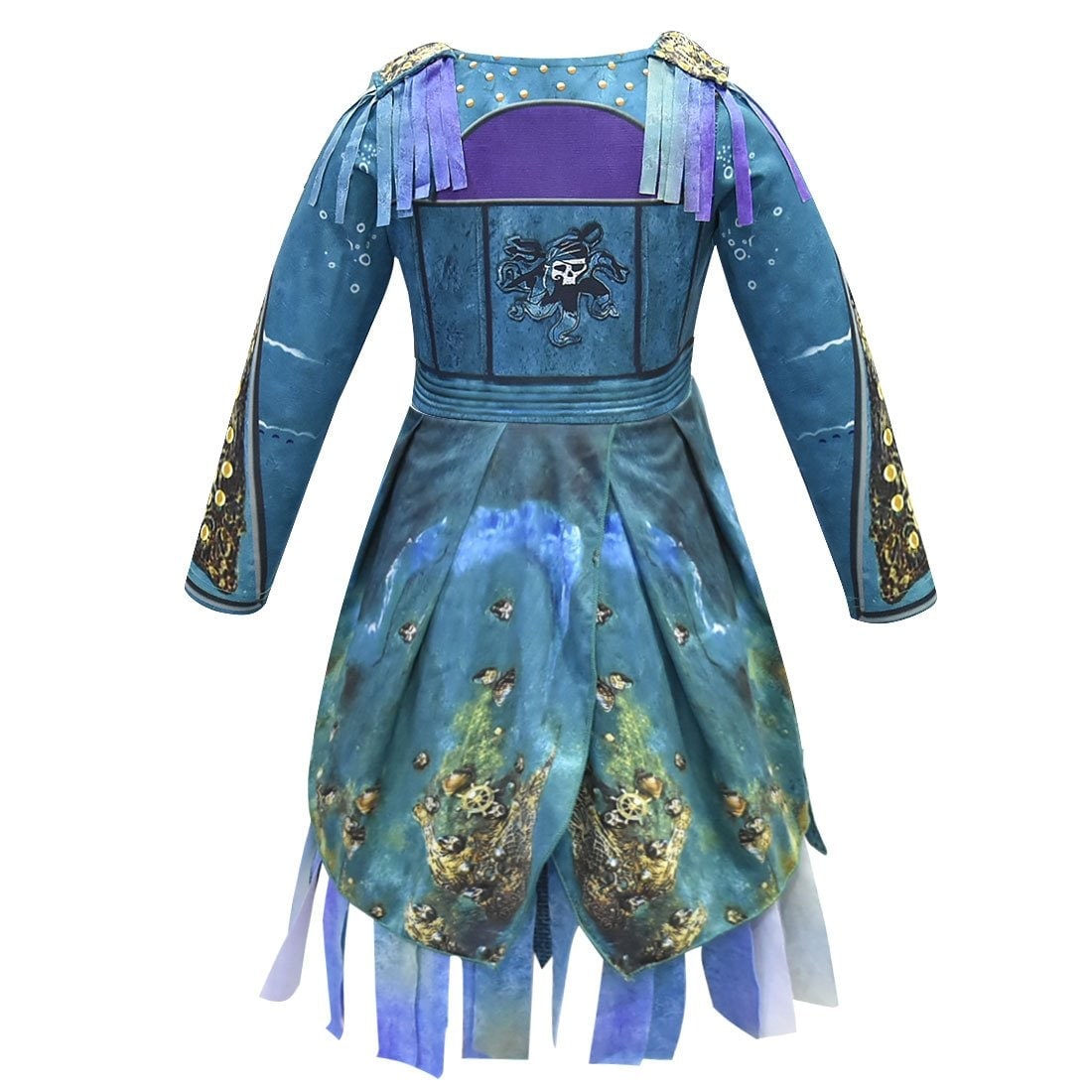Girls Pirate Costume Dress - Long Sleeve Tunic, Skull Graphic And Tattered Hem