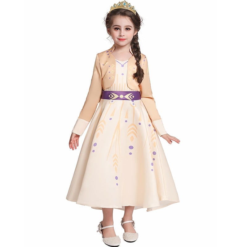 Halloweenprinsessklänning för barn, långa ärmar och detalj med lila rosettband