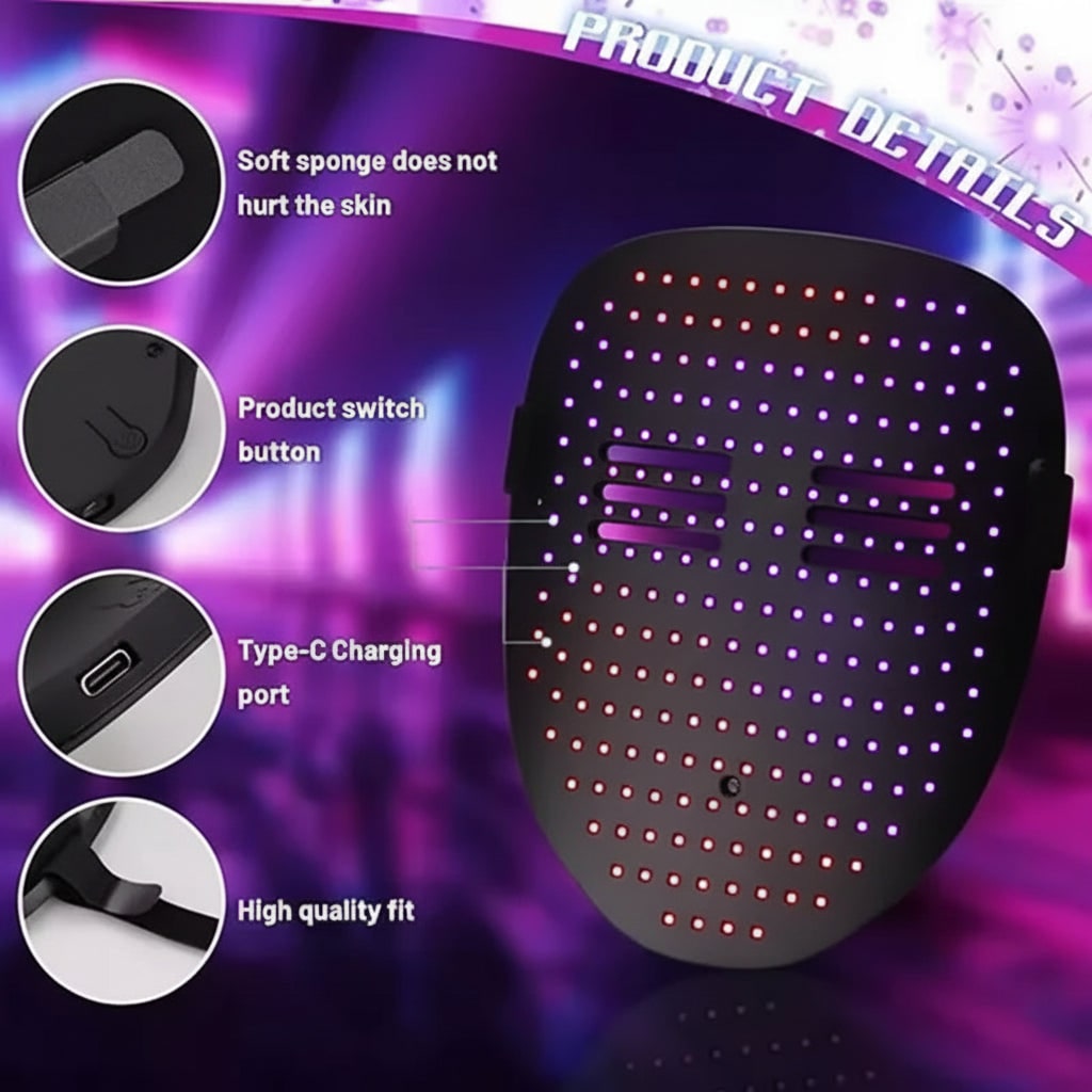 Maschera LED a luce rossa per Halloween per bambini - controllo gestuale, modalità terapia