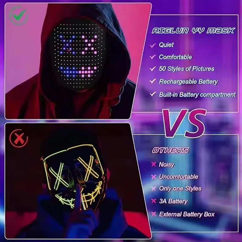 Maschera LED a luce rossa per Halloween per bambini - controllo gestuale, modalità terapia