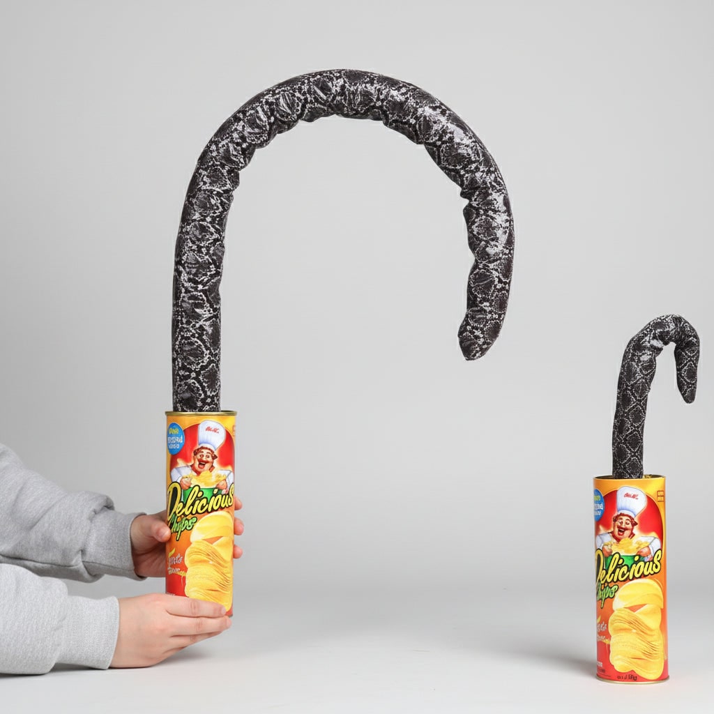 Jouet farceur serpent dans une boîte de conserve à ressort : mécanisme de surprise bondissante, gadget original