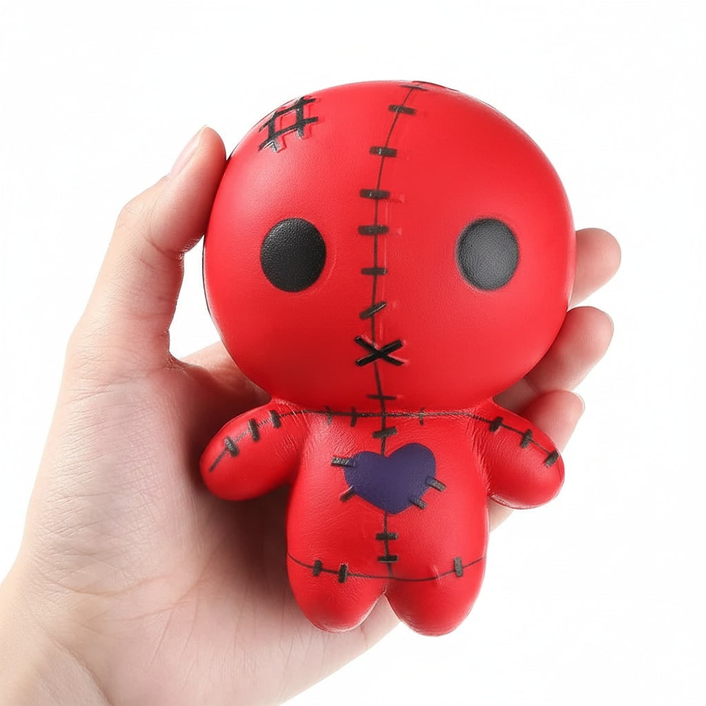 Pomalu se zvedající pěnová voodoo panenka s mačkací výplní, prošitými detaily, halloweenská hračka pro děti