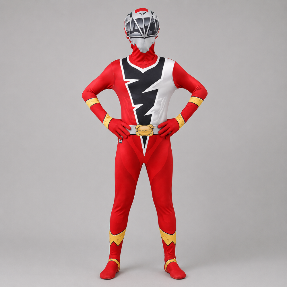 Kids Halloween Superhero Jumpsuit Costume Lightning Bolt Chest Panel