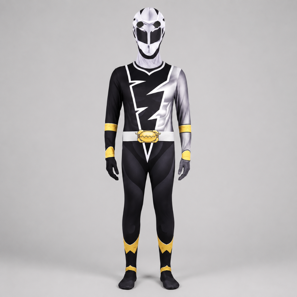 Kids Halloween Superhero Jumpsuit Costume Lightning Bolt Chest Panel