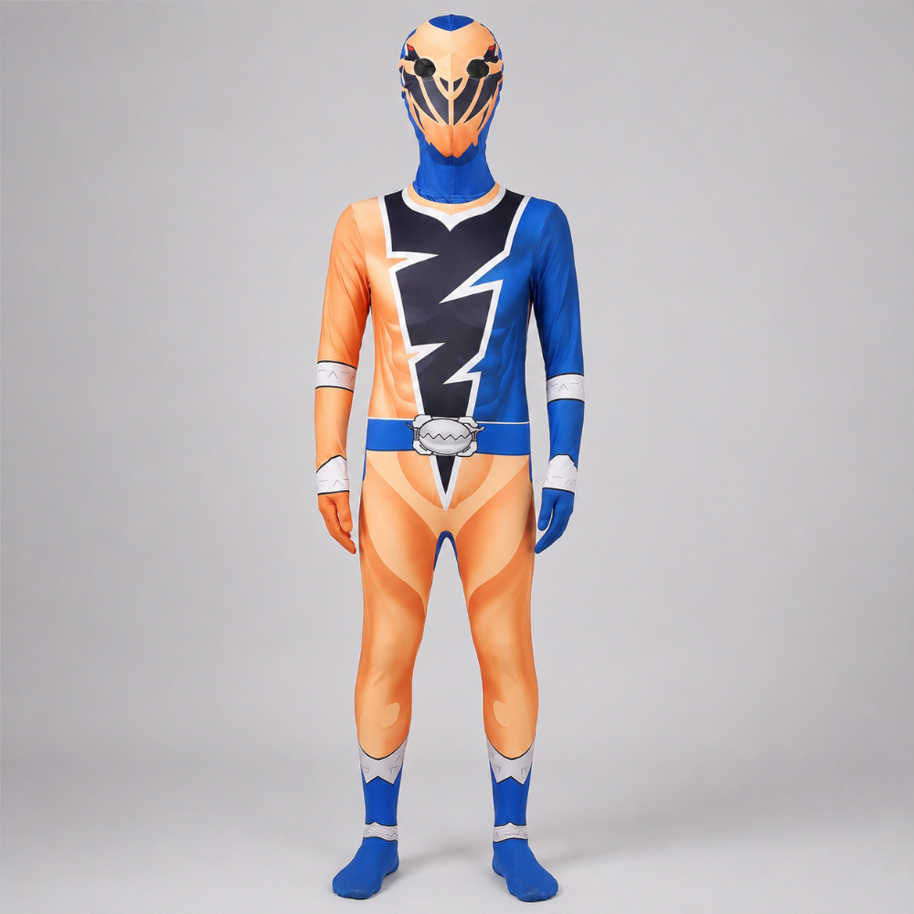 Kids Halloween Superhero Jumpsuit Costume Lightning Bolt Chest Panel