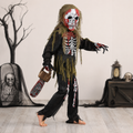 Halloween-zombieskjelettkostyme for barn - heldekkende ansiktsmaske med hodeskalle og hansker med blodsprut