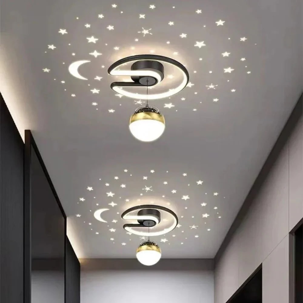 Halbflächen-LED-Deckenleuchte, dimmbare Sternenmond-Projektion, moderne Kinderzimmerleuchte