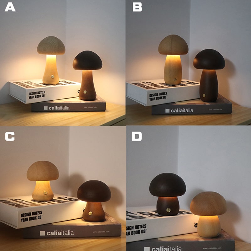 LED-Nachtlicht in Pilzform für Kinder - Holz, Touch-Steuerung, Nachttischlampe