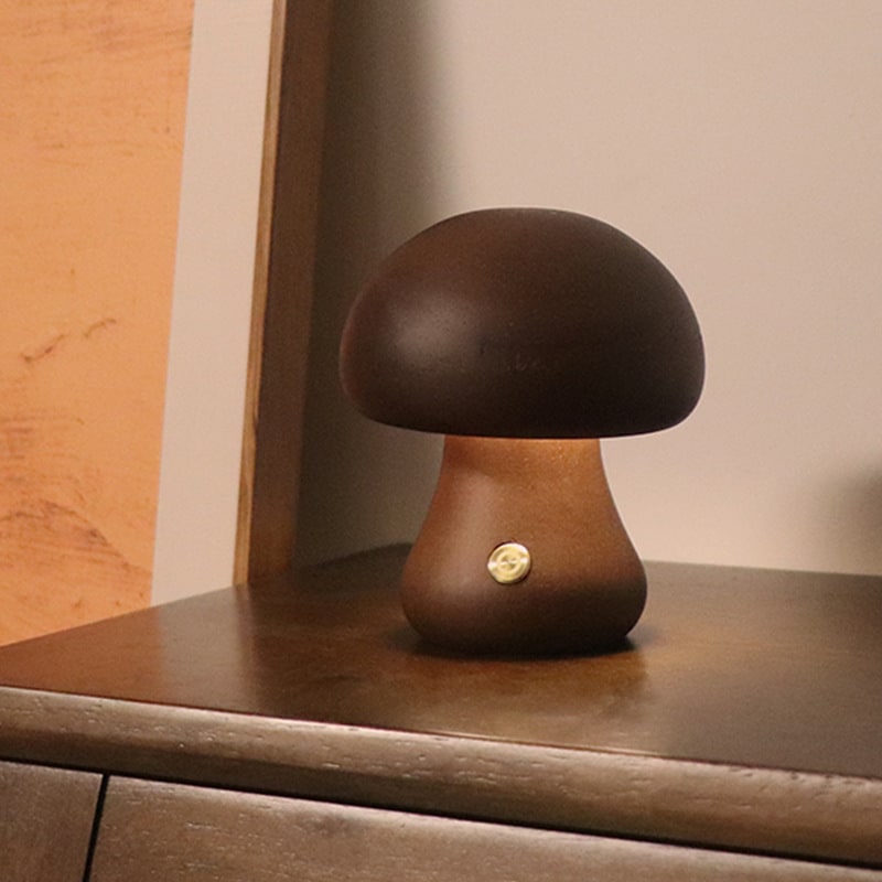 Kids Mushroom LED Night Light Wooden Touch Control Bedside Lamp