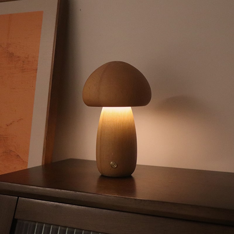 LED-Nachtlicht in Pilzform für Kinder - Holz, Touch-Steuerung, Nachttischlampe