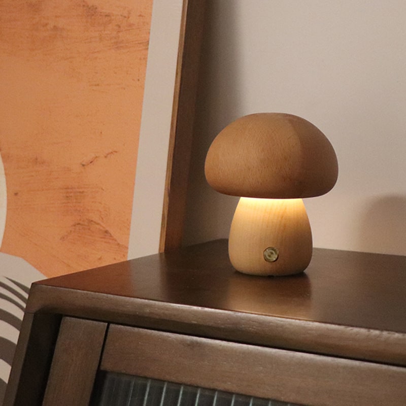 LED-Nachtlicht in Pilzform für Kinder - Holz, Touch-Steuerung, Nachttischlampe