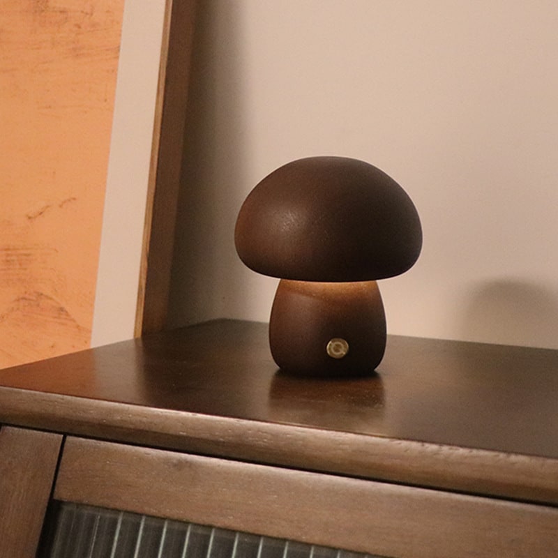 Kids Mushroom LED Night Light Wooden Touch Control Bedside Lamp
