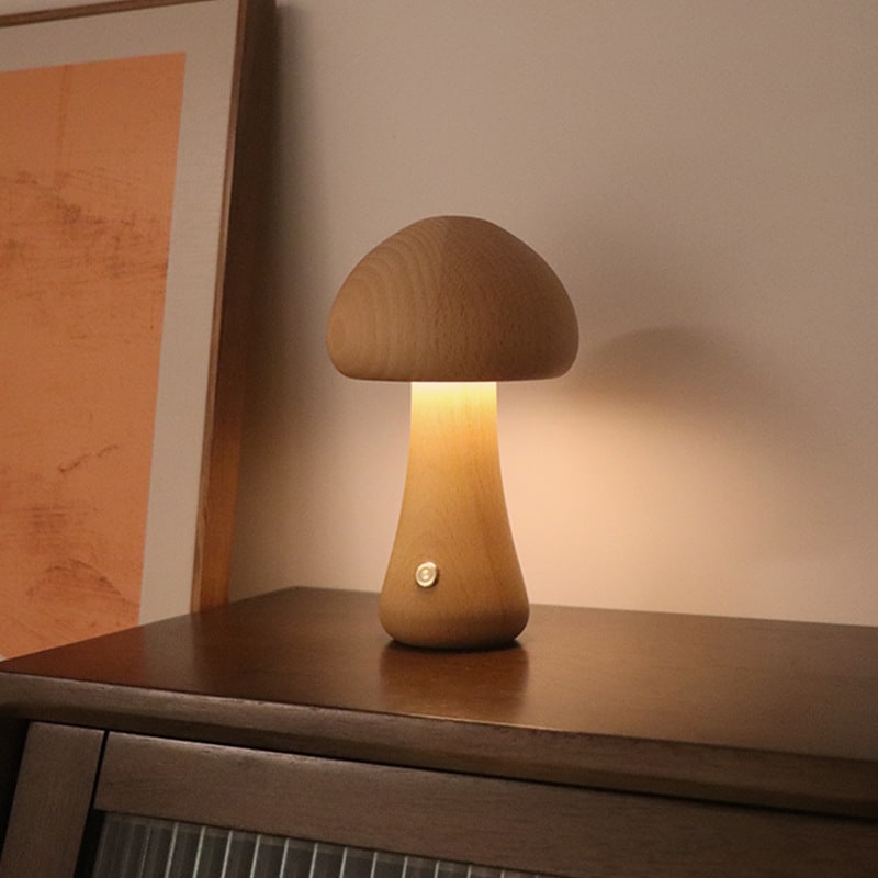 LED-Nachtlicht in Pilzform für Kinder - Holz, Touch-Steuerung, Nachttischlampe