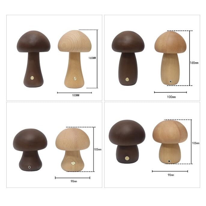 Kids Mushroom LED Night Light Wooden Touch Control Bedside Lamp