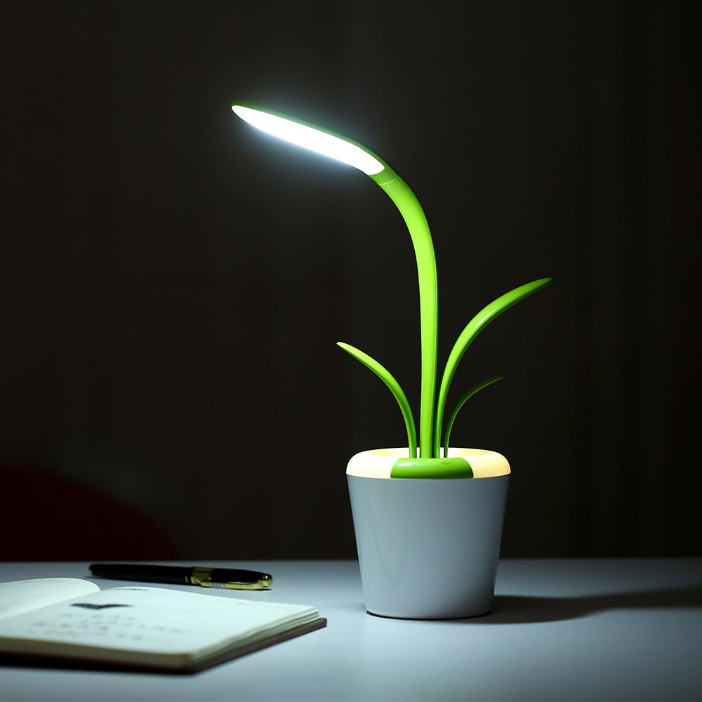 Schreibtischlampe in Pflanzenform für Kinder - wiederaufladbarer Akku, LED-Licht, flexibler Schwanenhals, USB-Laden